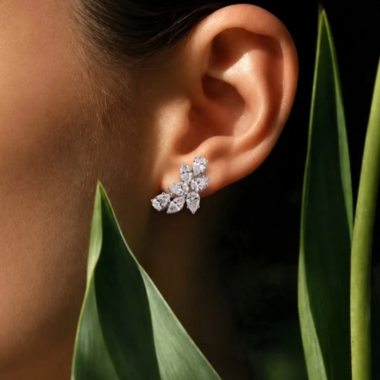 Petalia Pear & Marquise Diamond Cluster Stud Earrings