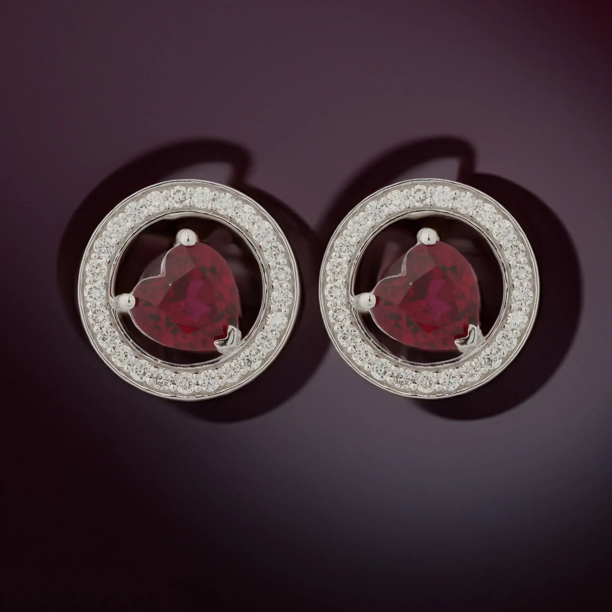 Rubyelle Pear Red Gemstone Circle Halo Diamond Stud Earrings