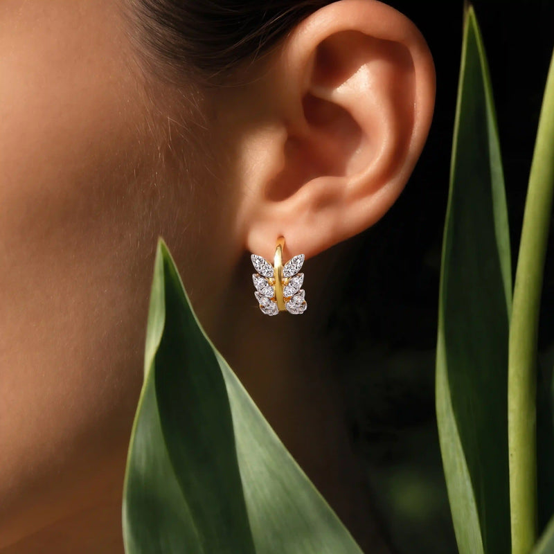 Laurel Marquise Leaf Diamond Huggie Earrings