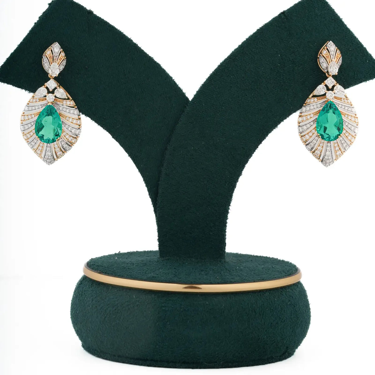 Verdalia Pear Green Gemstone Sunburst Diamond Drop Earrings