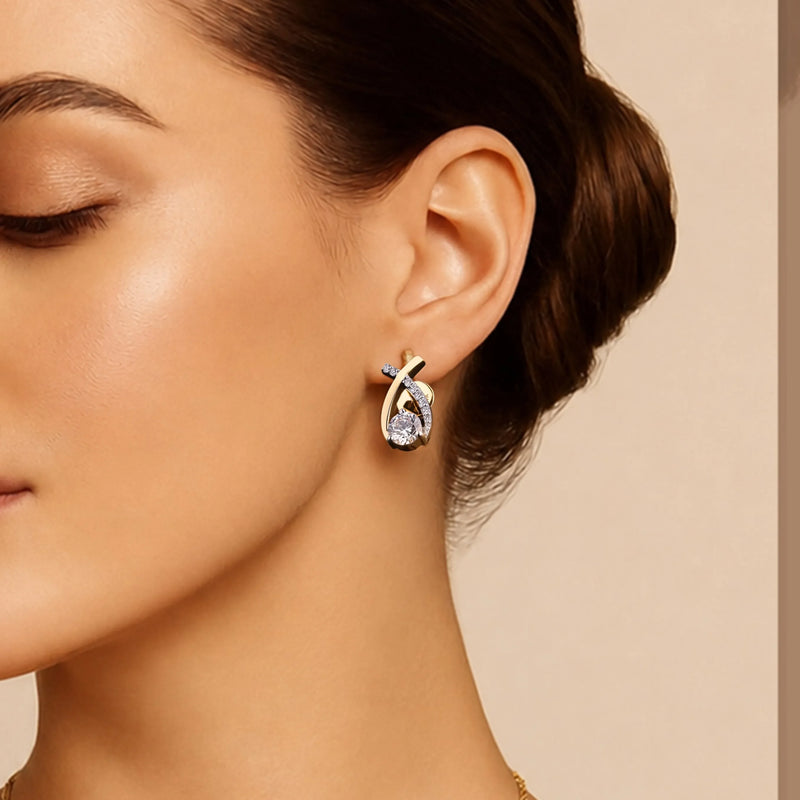 Orbit Crossover Round Diamond Stud Earrings