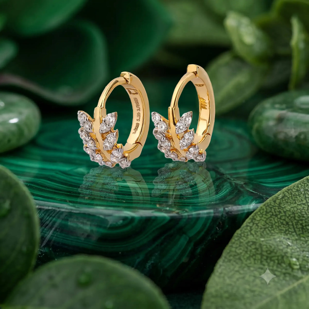 Laurel Marquise Leaf Diamond Huggie Earrings