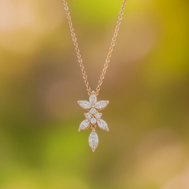 Marquise Floral Drop Diamond Pendant Set — front view