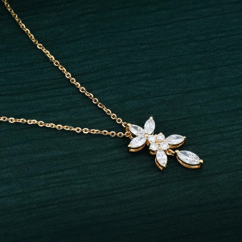 Marquise Floral Drop Diamond Pendant Set — view 2