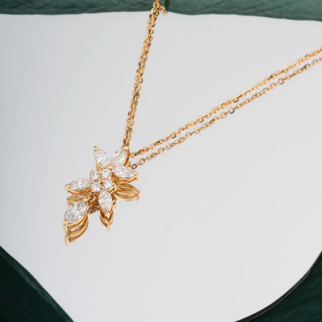 Marquise Floral Drop Diamond Pendant Set — view 3