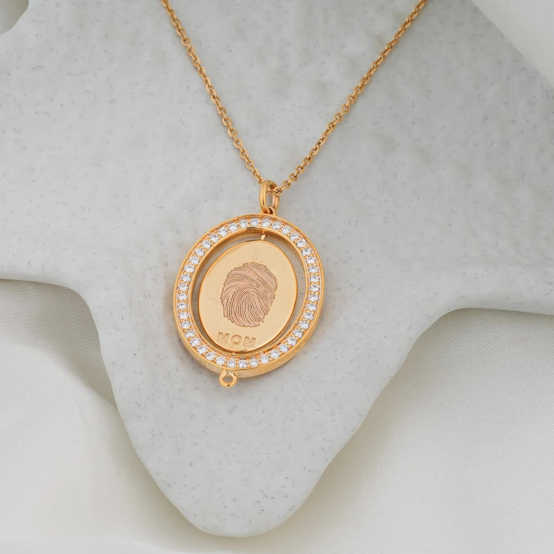 Mom Fingerprint Halo Diamond Pendant — view 2