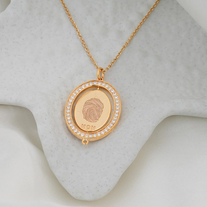 Mom Fingerprint Halo Diamond Pendant — view 2