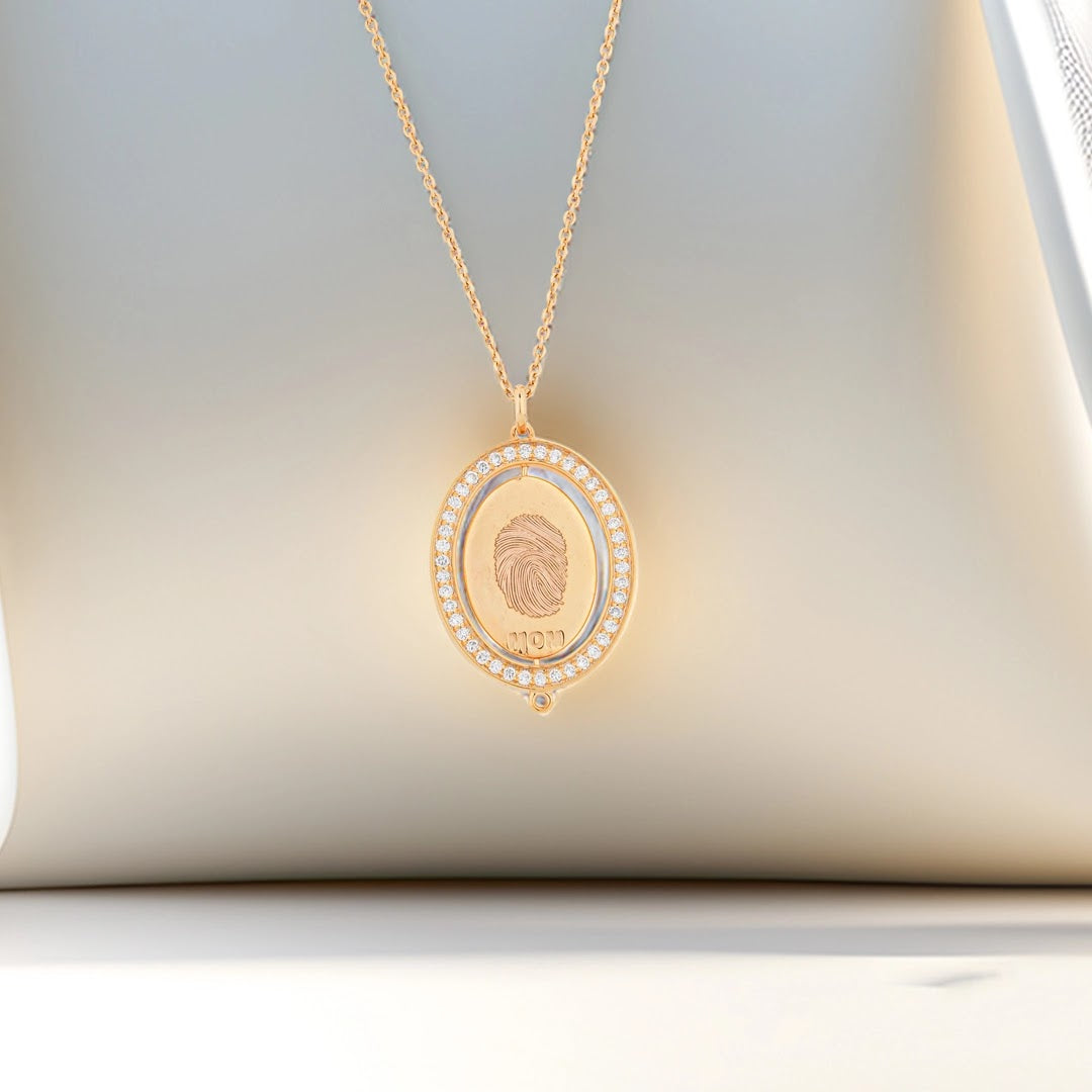 Mom Fingerprint Halo Diamond Pendant — front view
