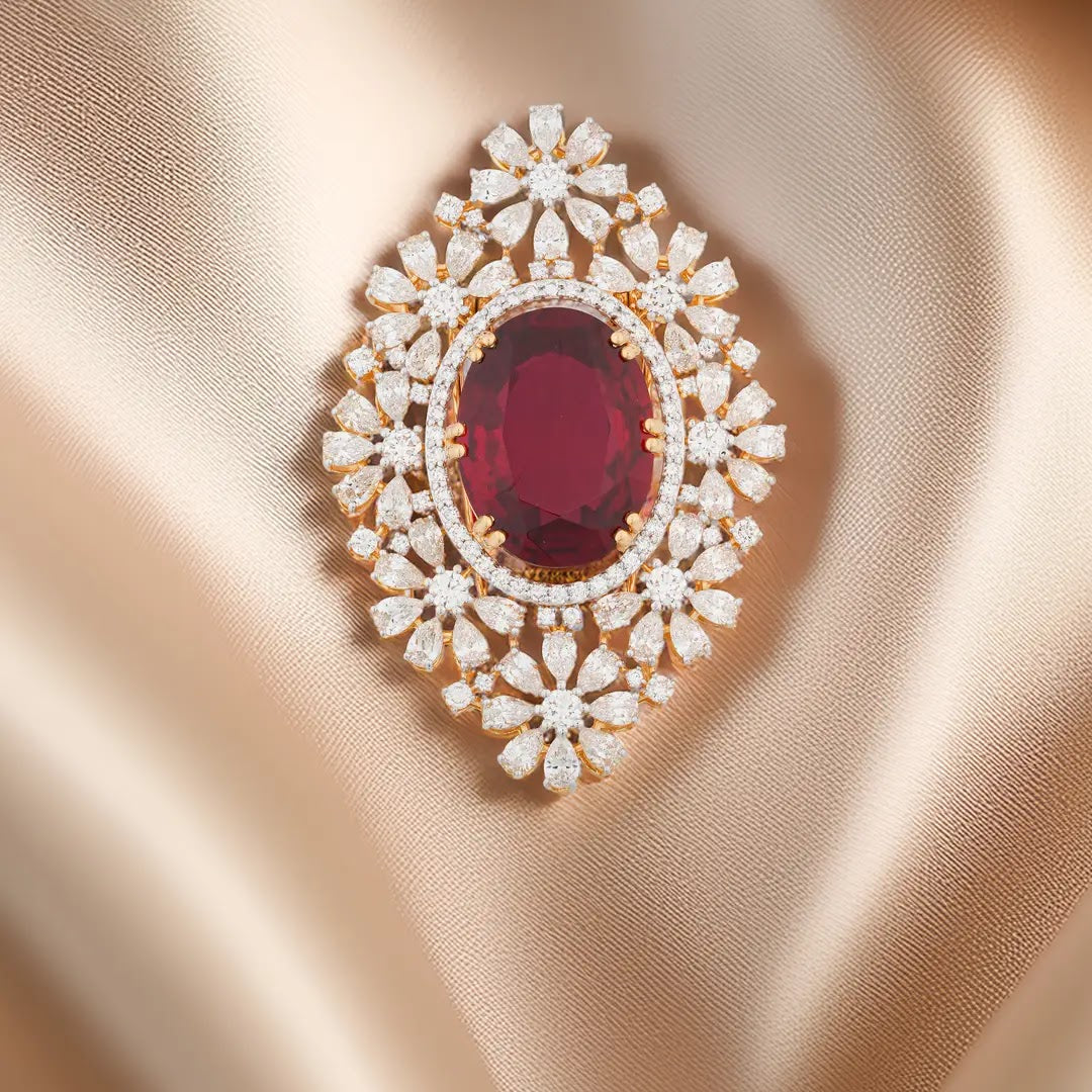 Oval Colourstone Floral Diamond Pendant — front view