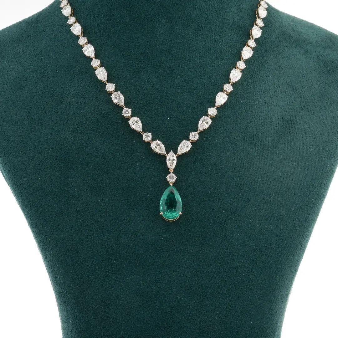 Pear Colourstone Mixed-Cut Diamond Necklace Set — front view