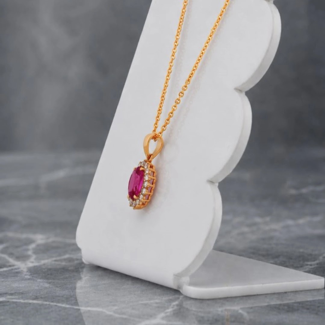 Oval Colourstone Halo Diamond Pendant Set — front view