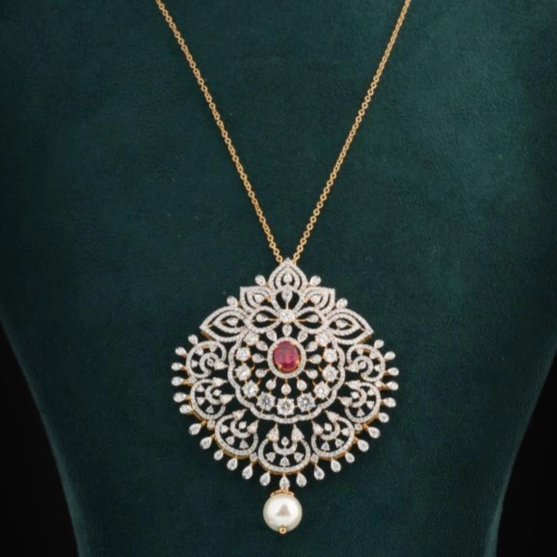 Ornate Colourstone Filigree Diamond Pendant — view 2