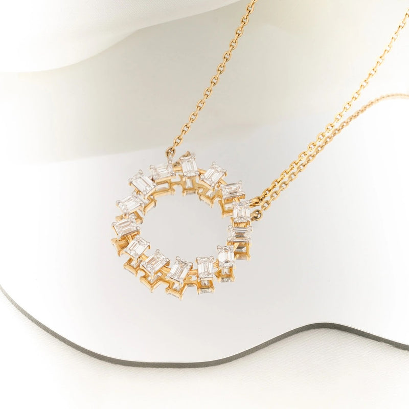 Emerald-Cut Diamond Circle Pendant — front view