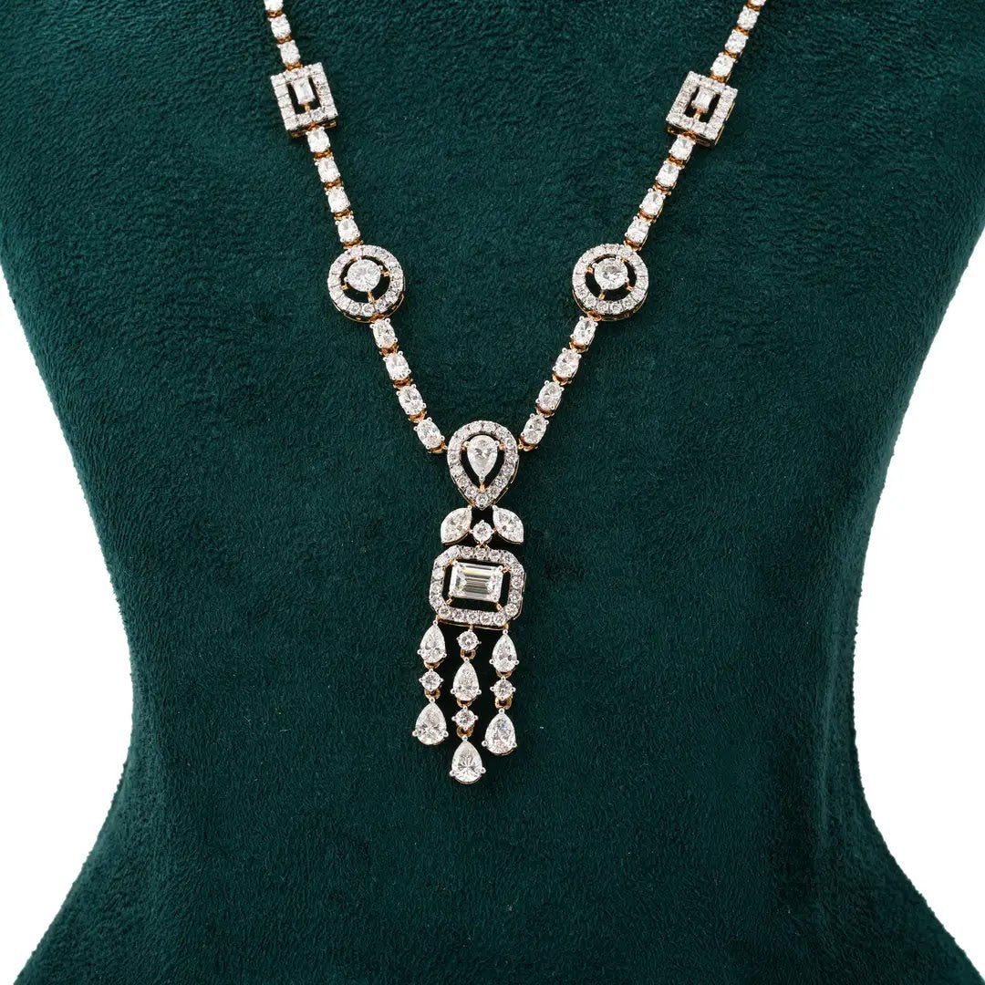 Geometric Mixed-Cut Drop Necklace Set — front view