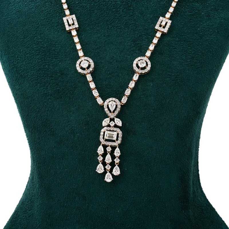 Geometric Mixed-Cut Drop Necklace Set — front view