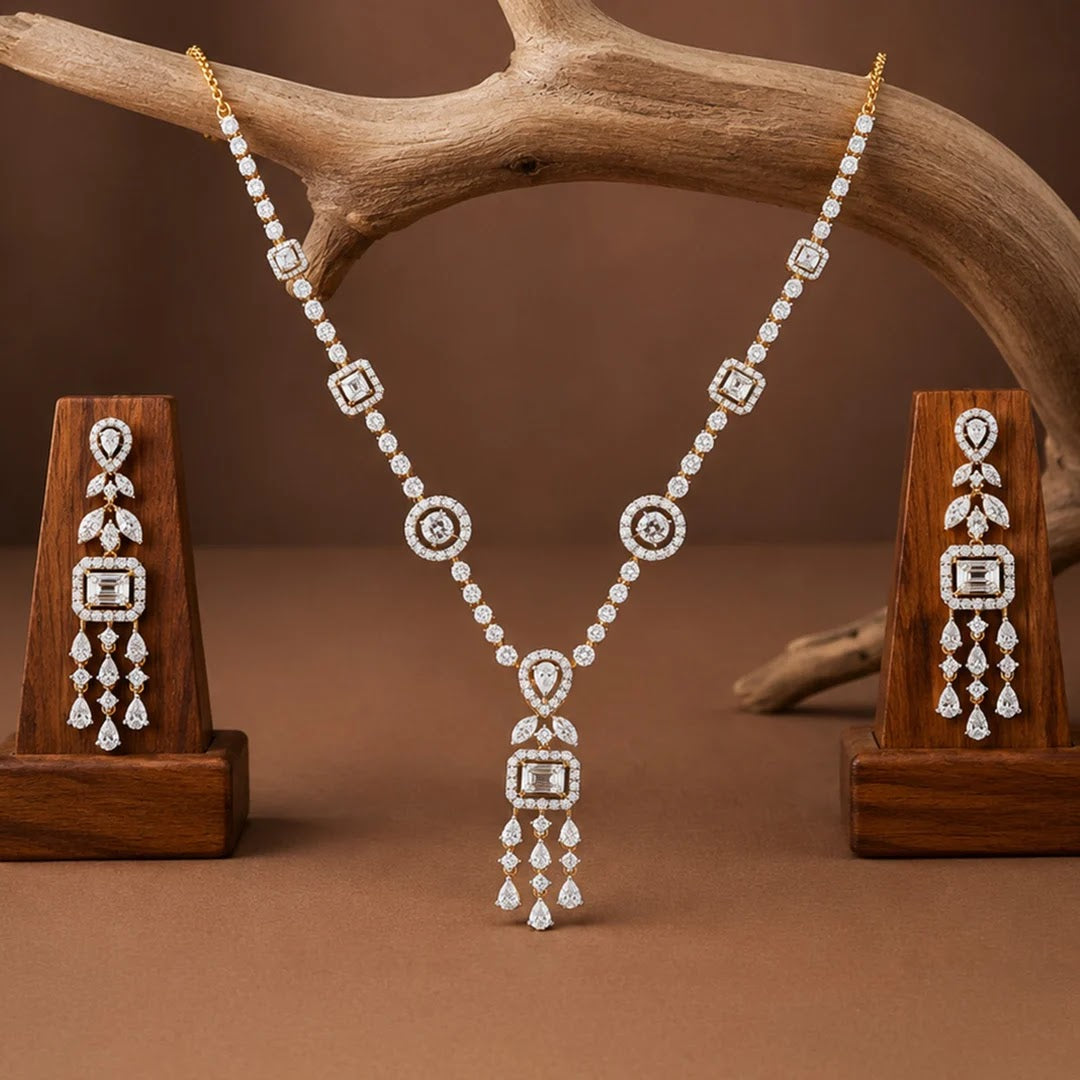 Geometric Chandelier Diamond Necklace Set — view 3