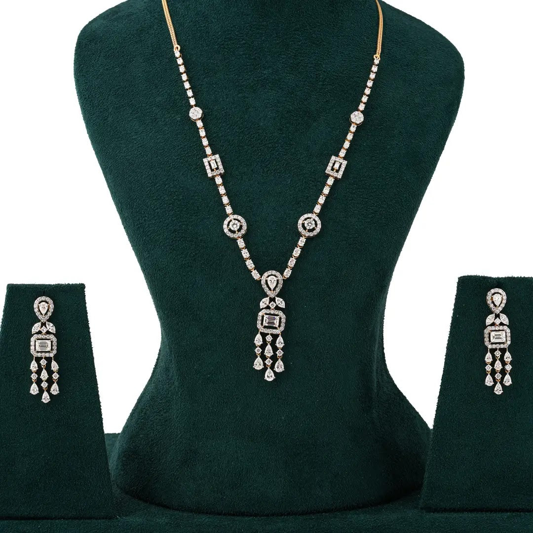 Geometric Chandelier Diamond Necklace Set — front view