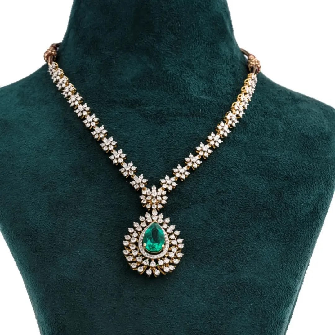 Pear Colourstone Floral Diamond Necklace Set — front view