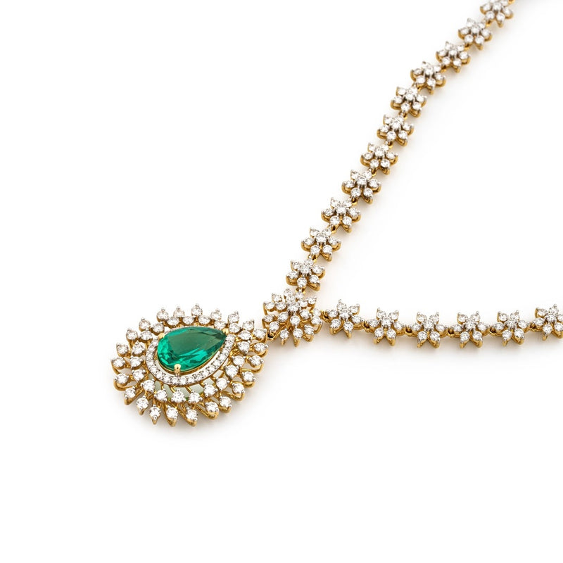 Pear Colourstone Floral Diamond Necklace Set — view 2