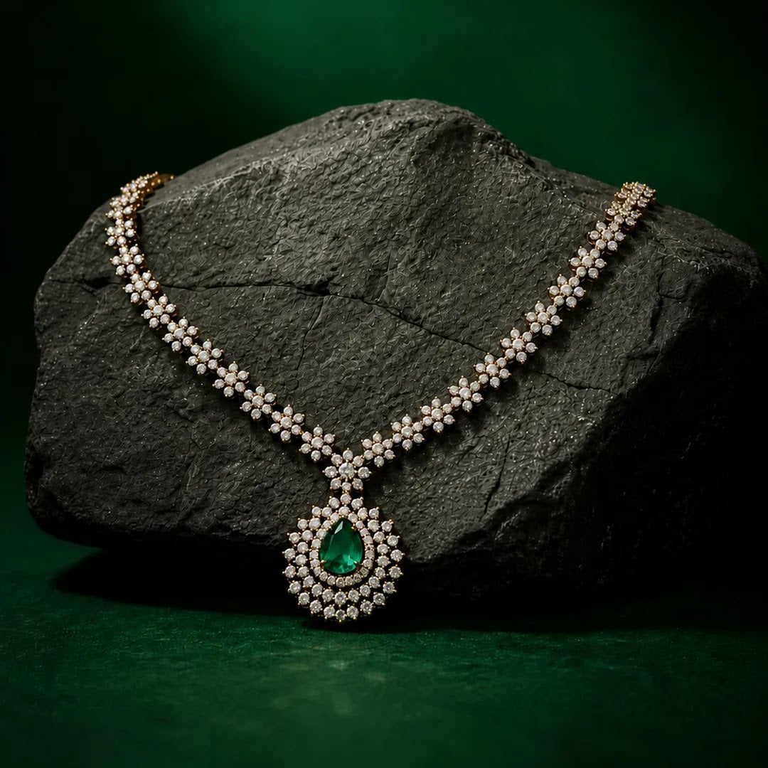 Pear Colourstone Floral Diamond Necklace Set — view 3
