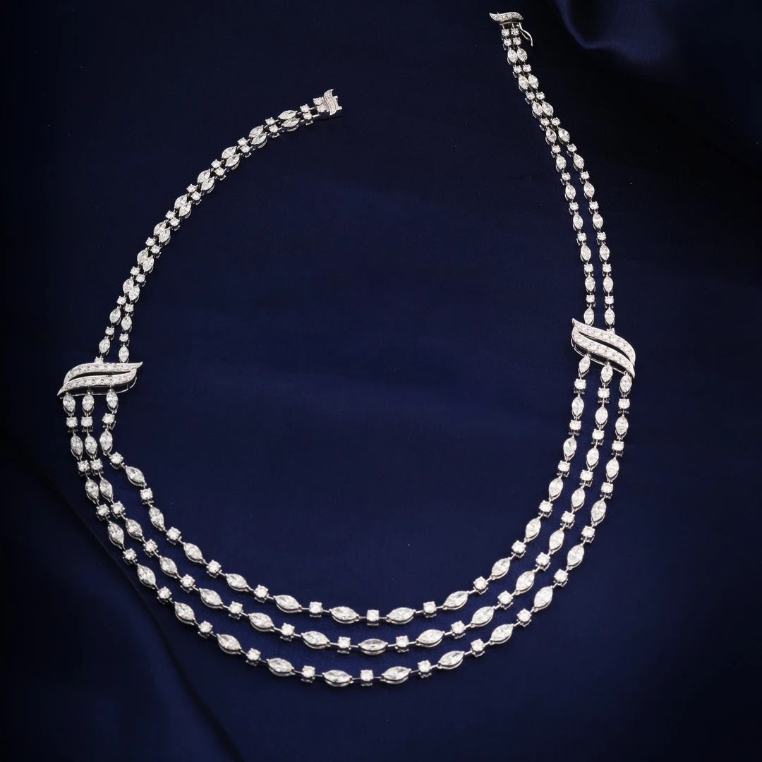 Triple-Strand Mixed-Cut Diamond Necklace — front view