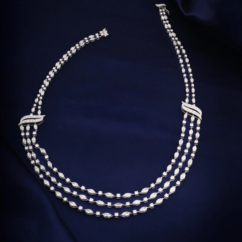 Triple-Strand Mixed-Cut Diamond Necklace — front view