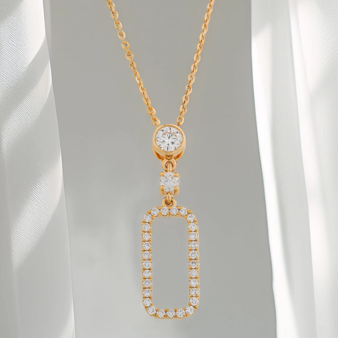Geometric Open-Frame Diamond Pendant Set — front view