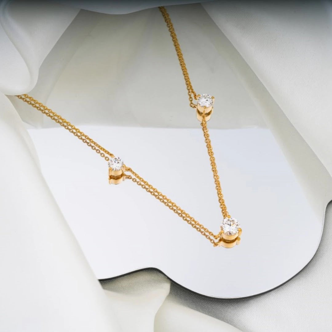 Three-Stone Round Diamond Necklace — view 3