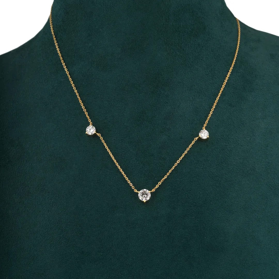 Three-Stone Round Diamond Necklace — front view