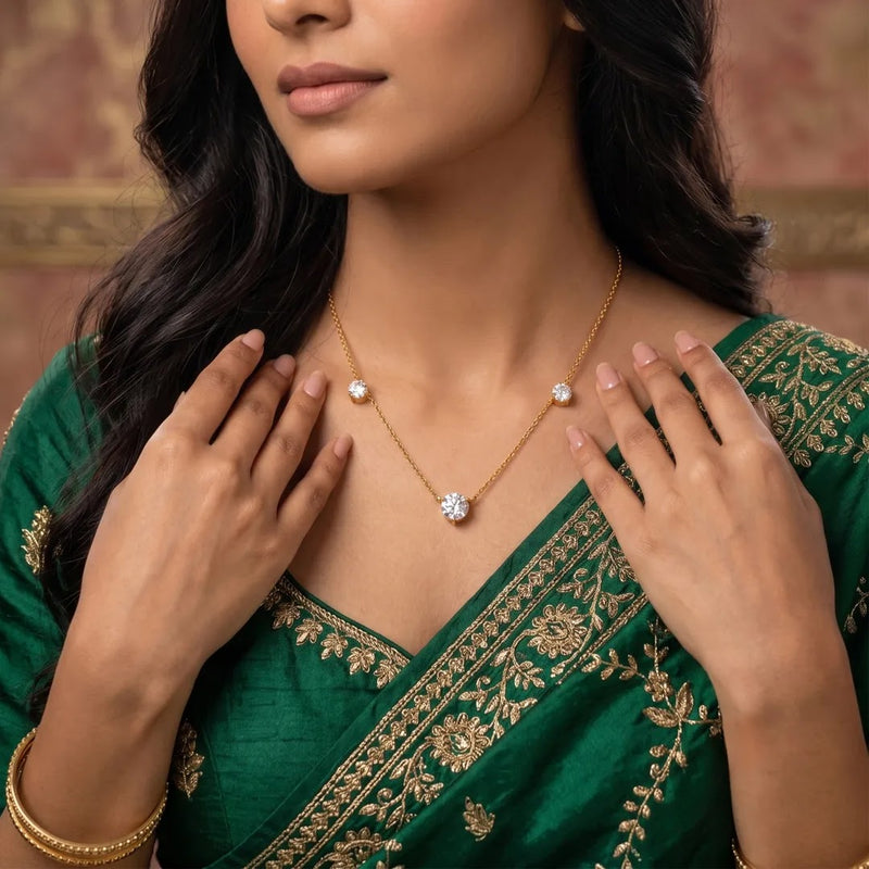 Three-Stone Round Diamond Necklace — view 4
