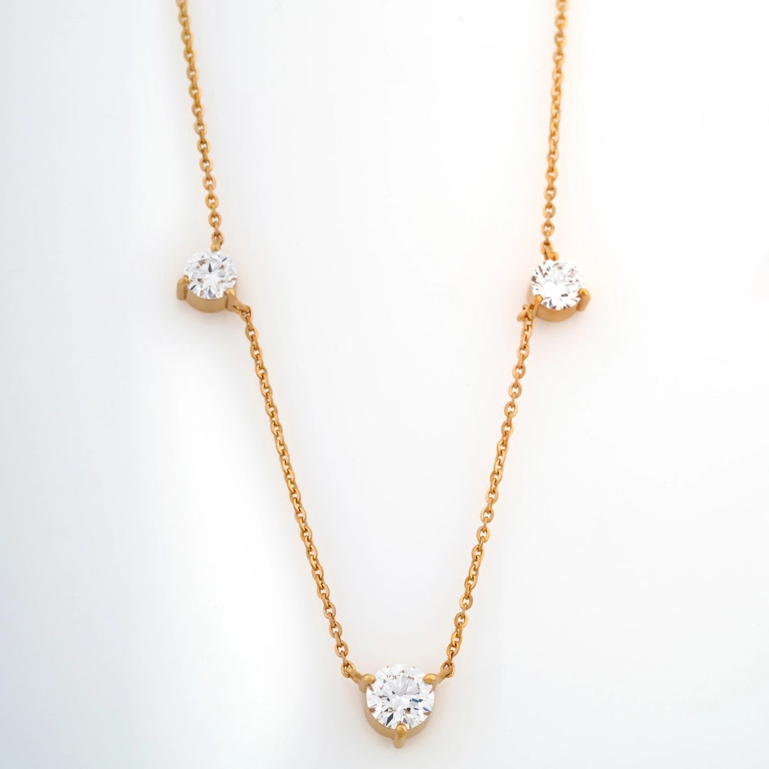 Three-Stone Round Diamond Necklace — view 2