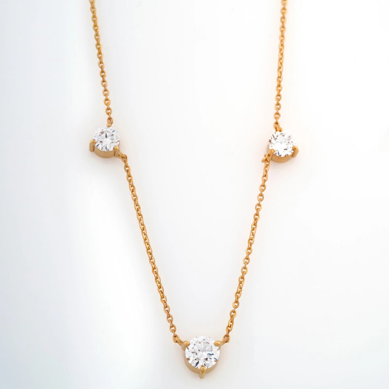 Three-Stone Round Diamond Necklace — view 2