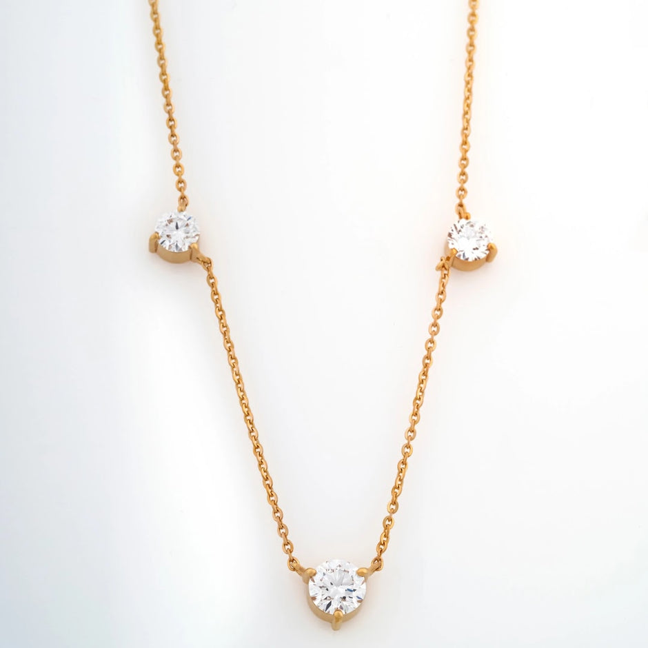 Three-Stone Round Diamond Necklace — view 2
