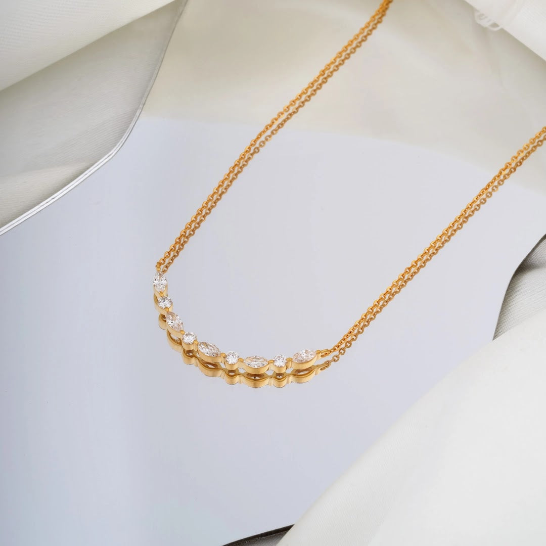 Mixed-Cut Curved Diamond Necklace — front view