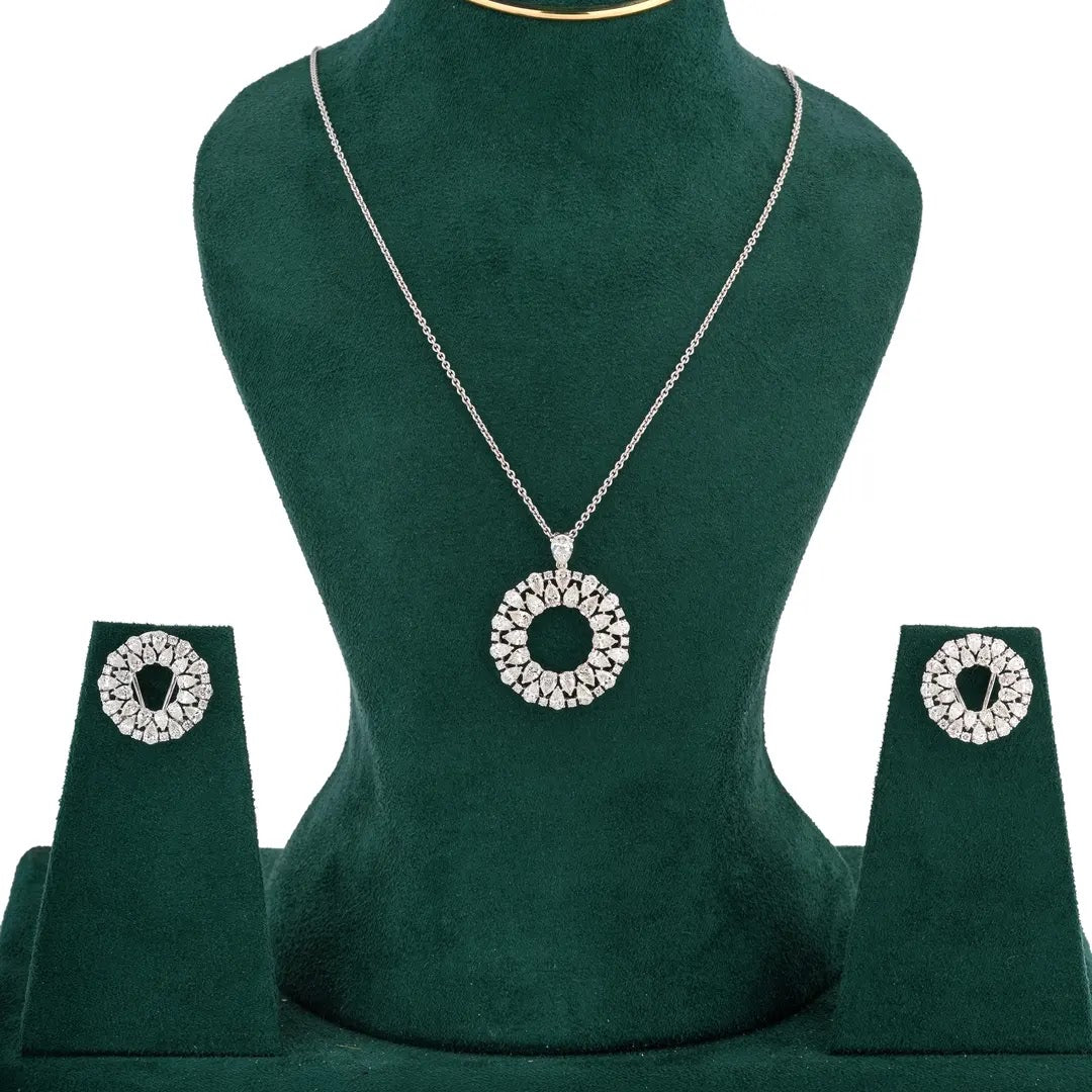 Open-Circle Mixed-Cut Diamond Pendant Set — front view