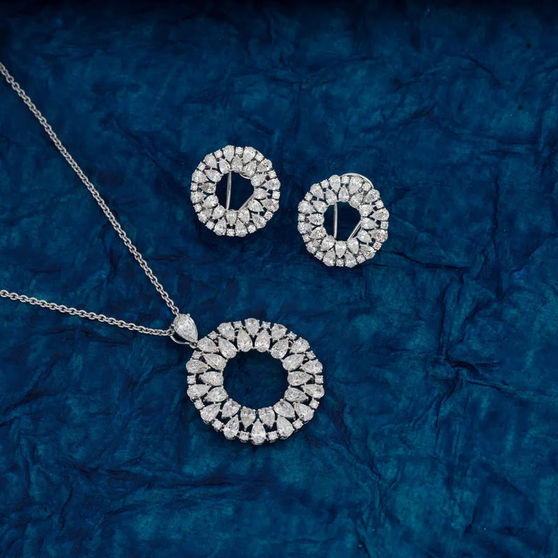 Open-Circle Mixed-Cut Diamond Pendant Set — view 2