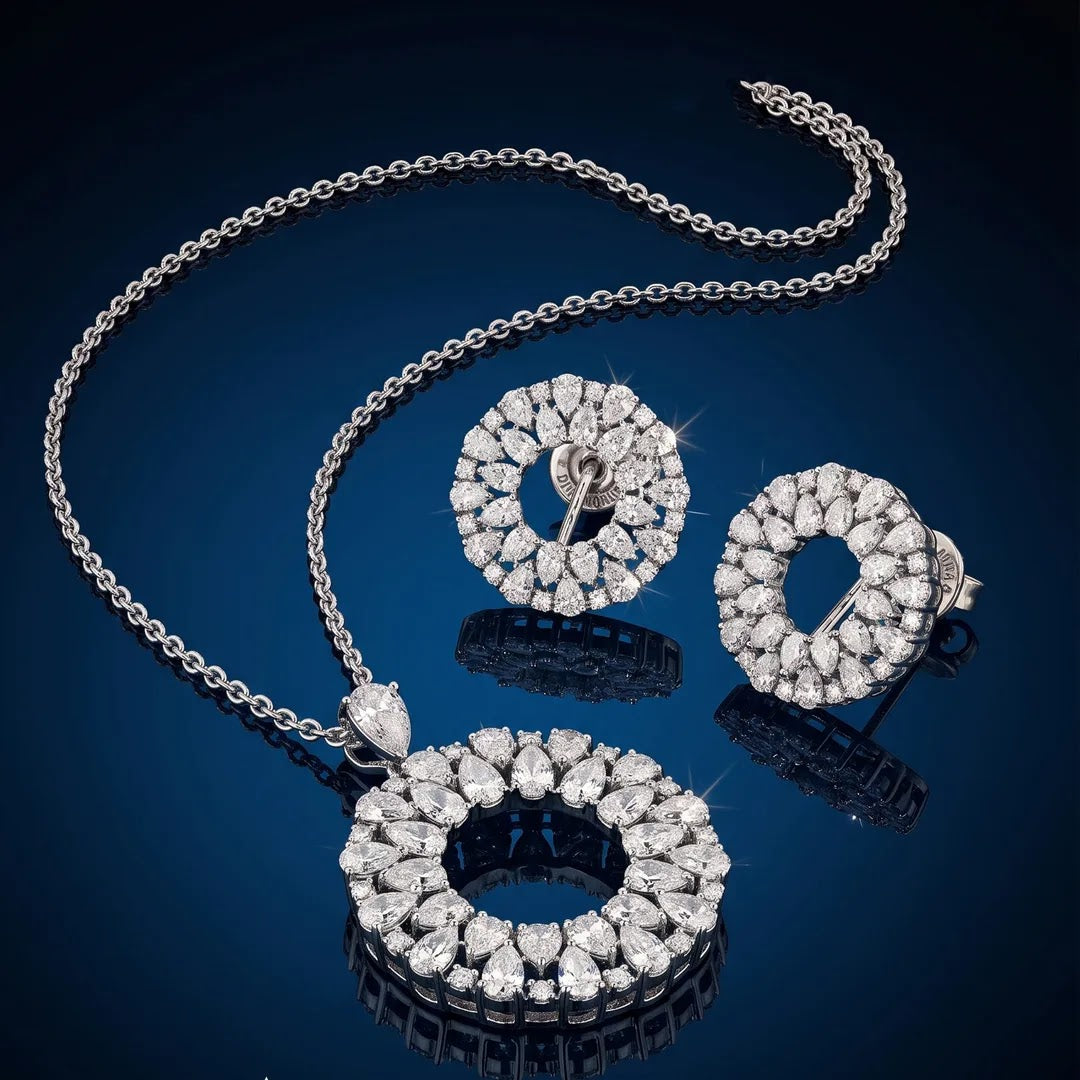 Open-Circle Mixed-Cut Diamond Pendant Set — view 3