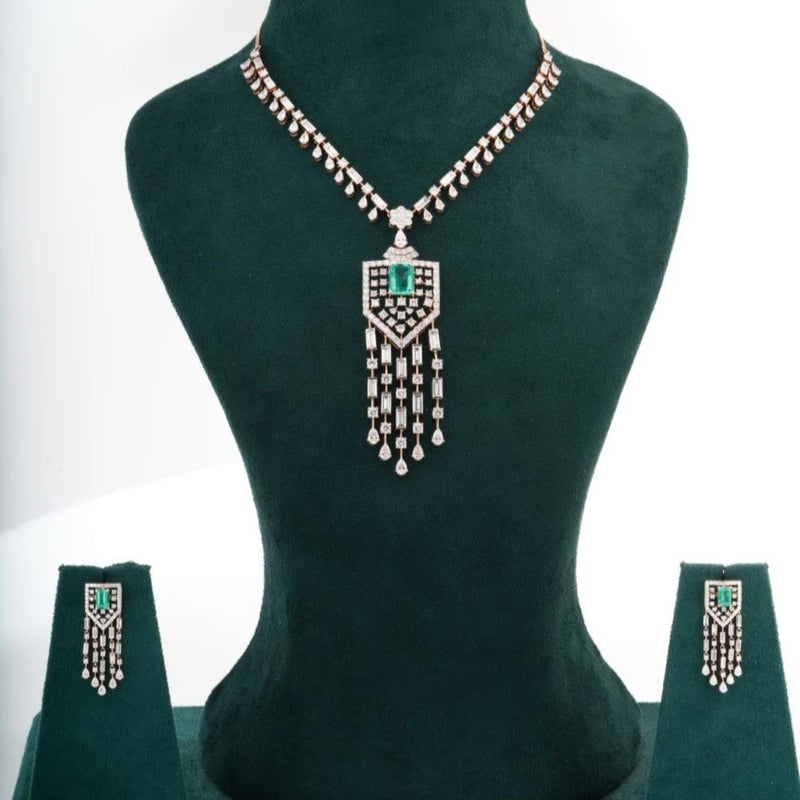 Emerald Colourstone Geometric Chandelier Necklace Set — front view