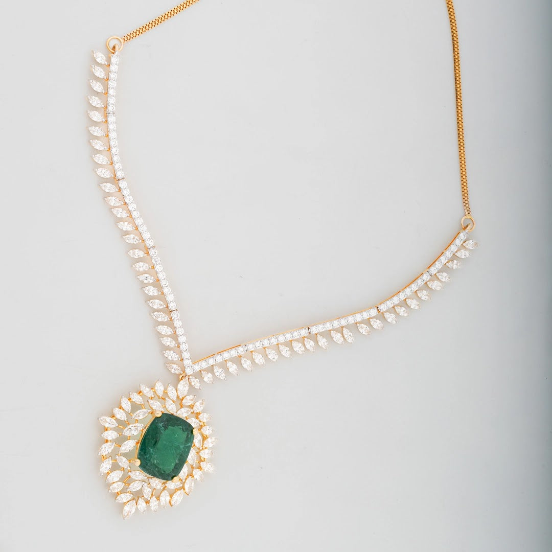 Emerald Colourstone Leaf-Halo Diamond Necklace — view 2