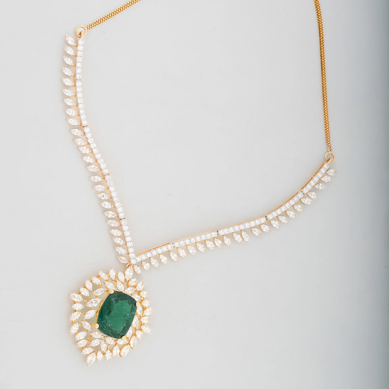 Emerald Colourstone Leaf-Halo Diamond Necklace — view 2