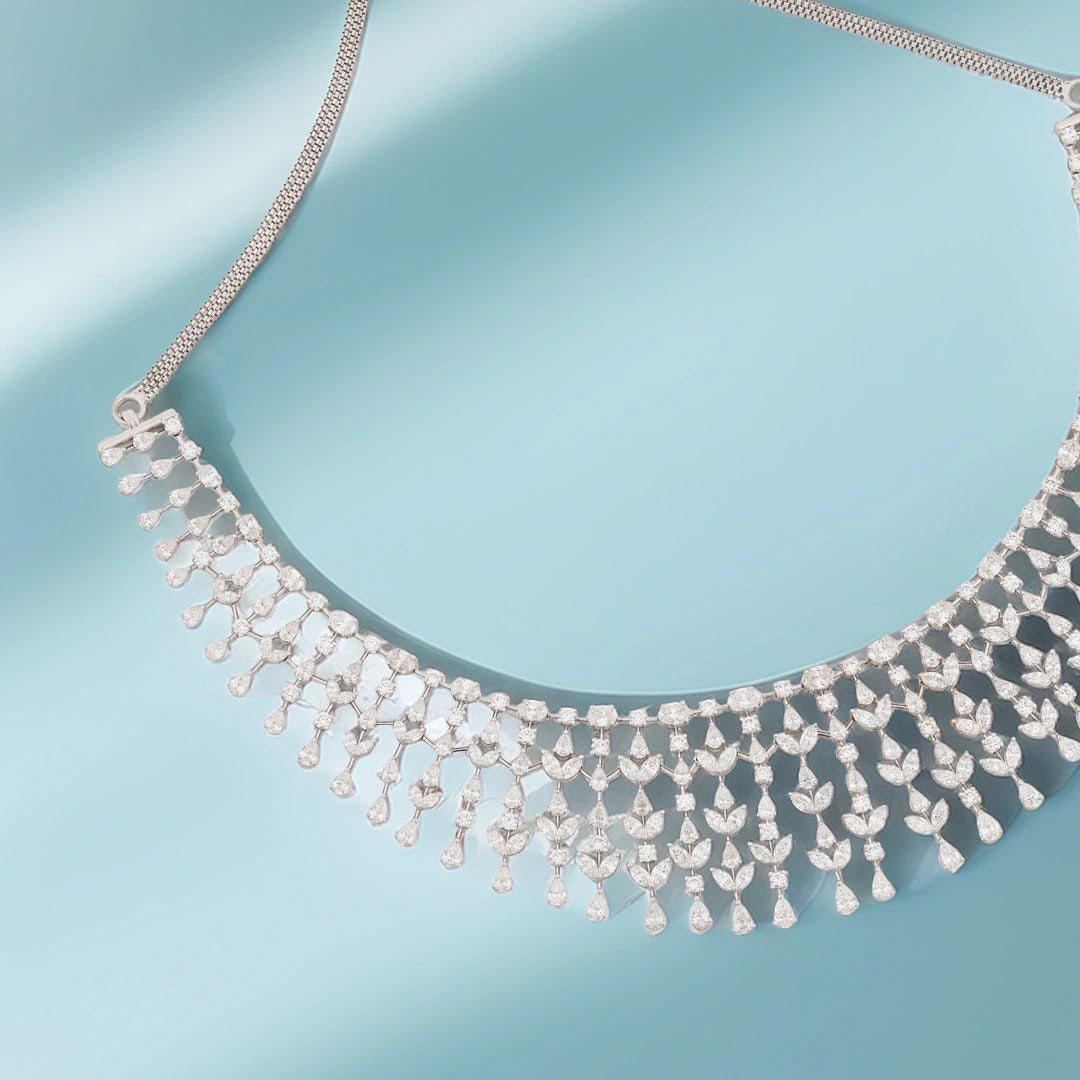 Cascading Leaf Diamond Collar Necklace — front view