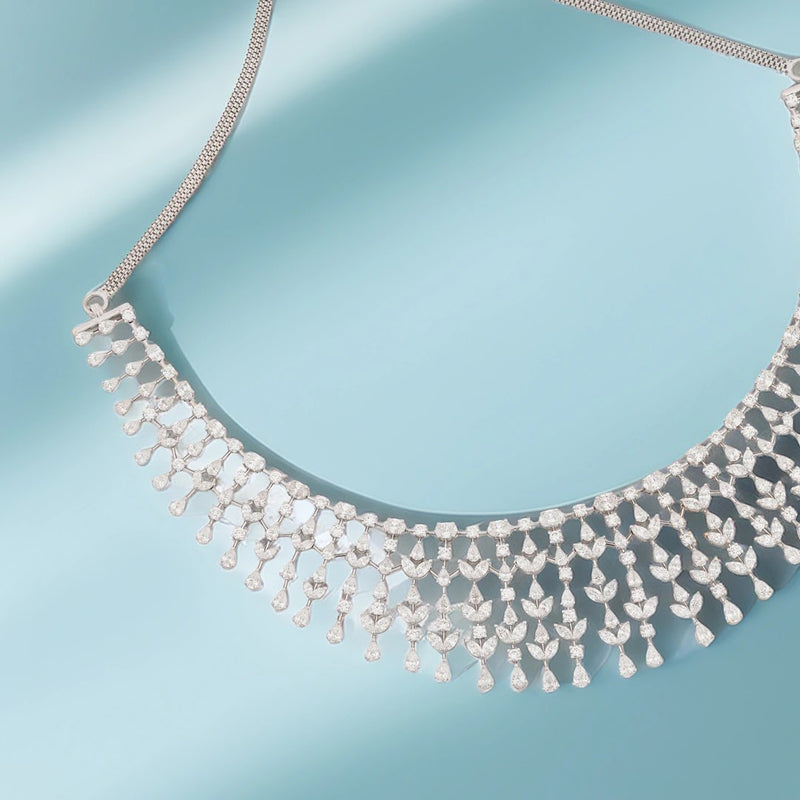 Cascading Leaf Diamond Collar Necklace — front view