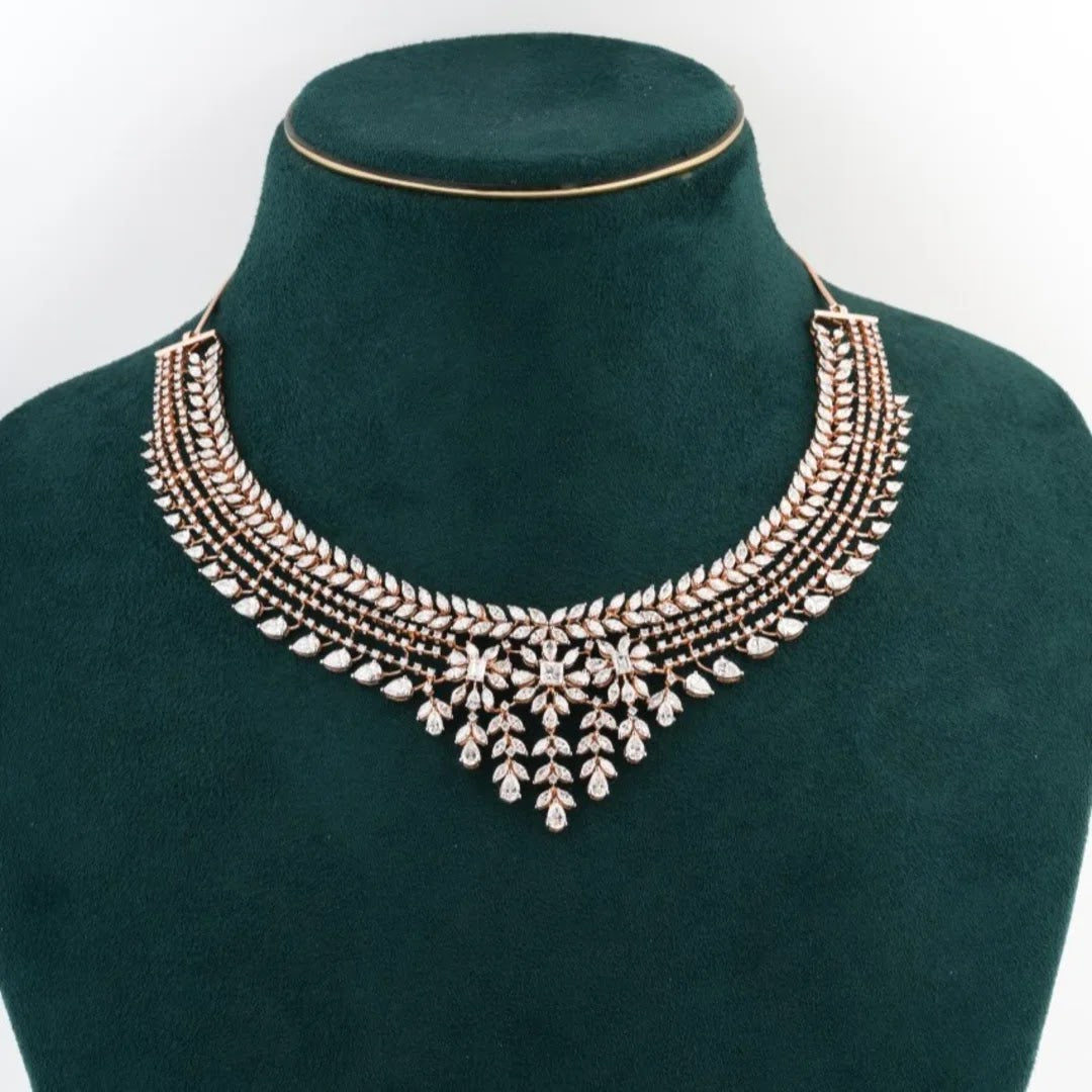 Layered Leaf Fringe Diamond Necklace — front view