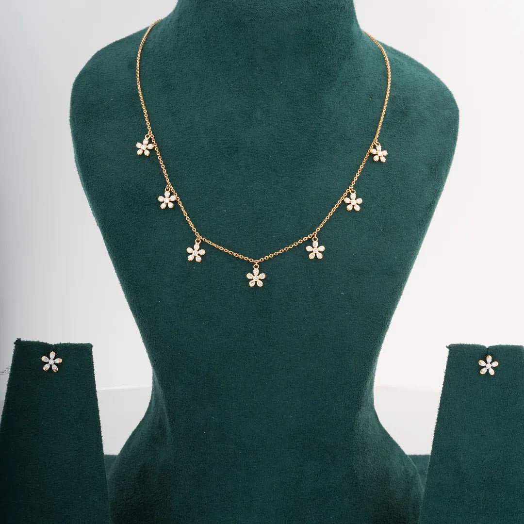 Floral Station Diamond Necklace Set — front view