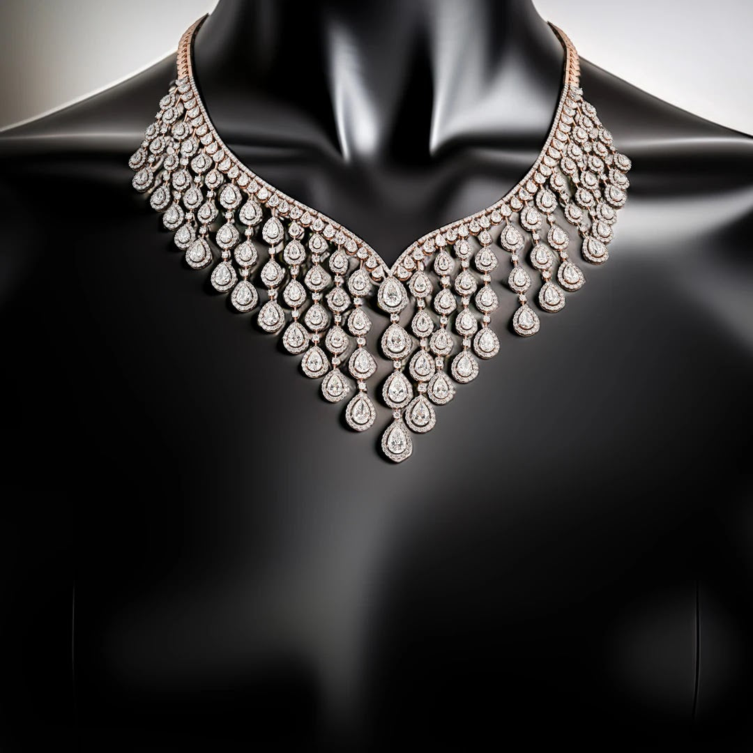 Teardrop Cascade Diamond Collar Necklace — view 2