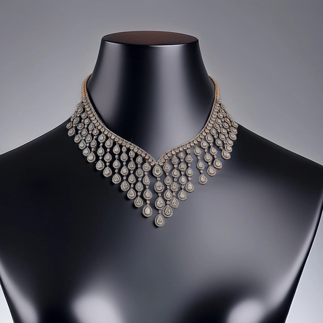 Teardrop Cascade Diamond Collar Necklace — front view