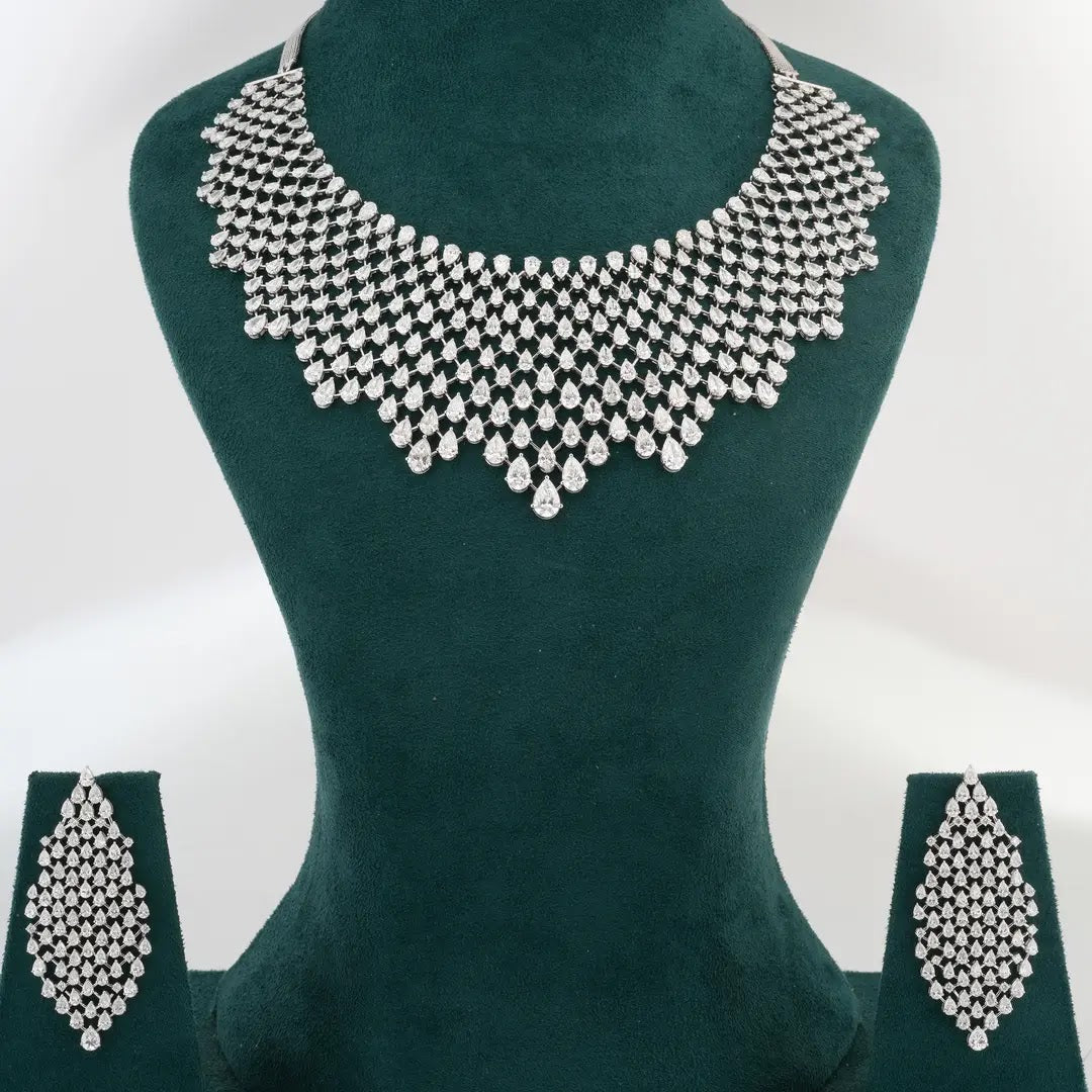 Multi-Row Pear Diamond Bib Necklace — view 2