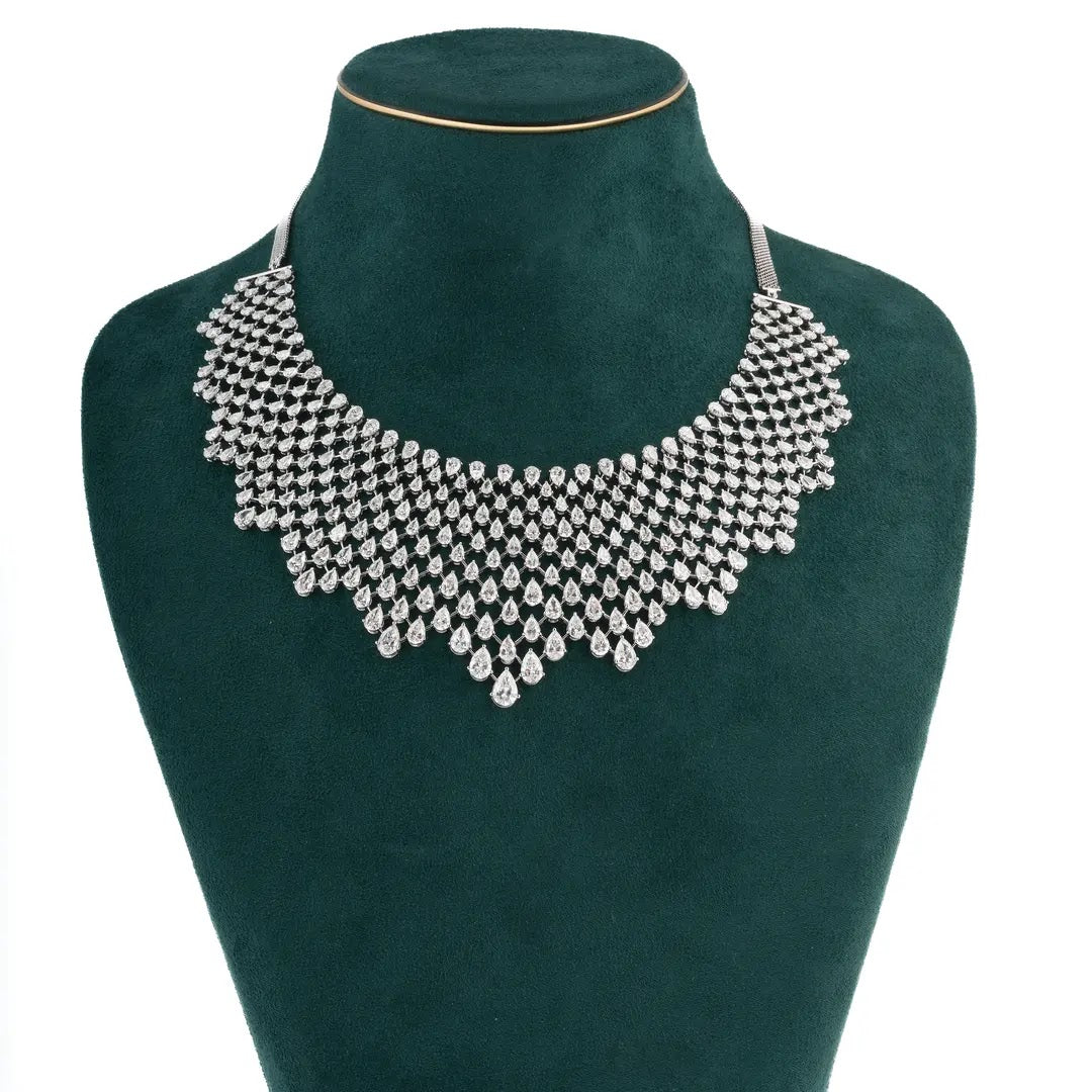 Multi-Row Pear Diamond Bib Necklace — front view