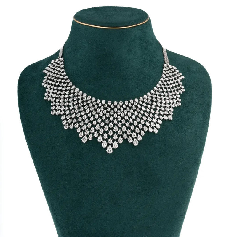 Multi-Row Pear Diamond Bib Necklace — front view