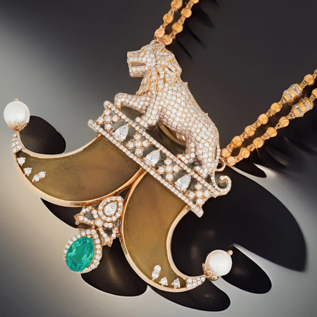 Tiger Motif Colourstone Diamond Necklace — view 2
